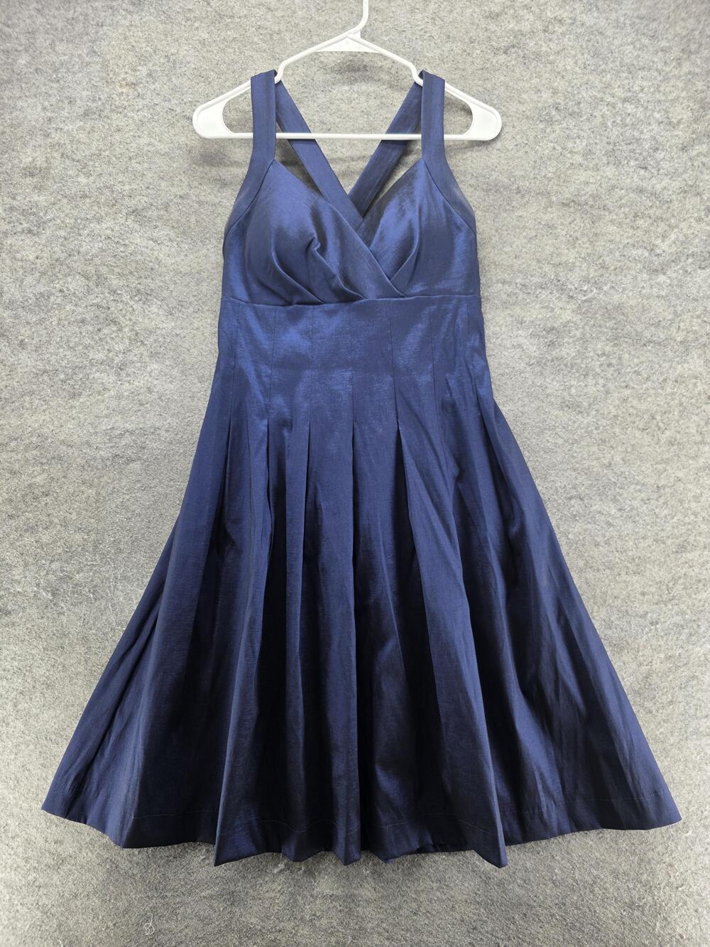 Collection Dressbarn Dress Womens 8 Blue Fit & Flare Midi Sleeveless V-Neck